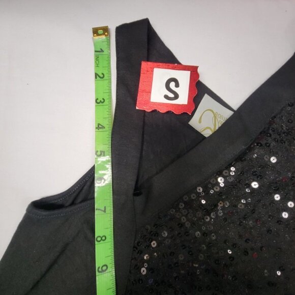 BLACK flowing asymmetrical tunic sequin dress - size S size M - Picture 13 of 16